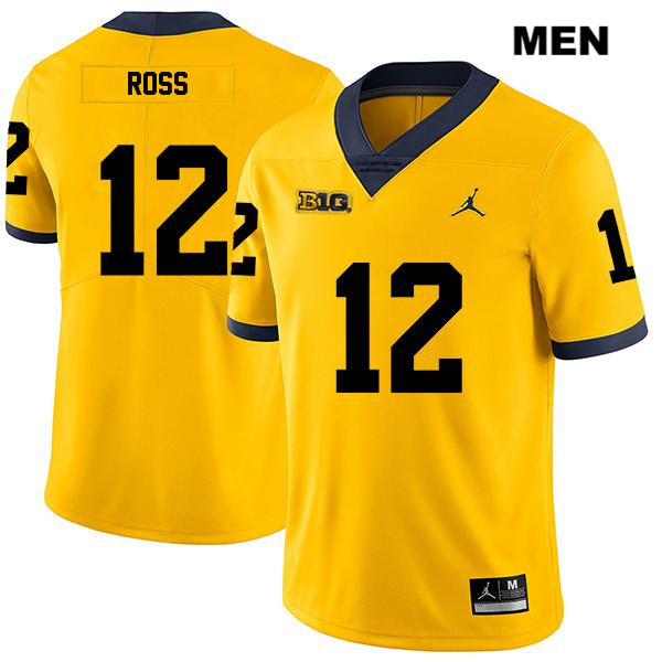Men's NCAA Michigan Wolverines Josh Ross #12 Yellow Jordan Brand Authentic Stitched Legend Football College Jersey NL25W03BI